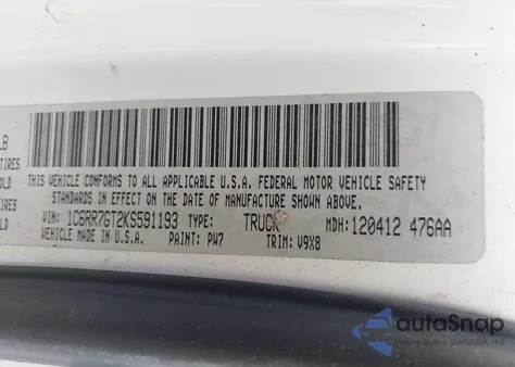 2019 Ram 1500 Classic Slt 4X4 6'4 Box из США, поврежденный, VIN 1C6RR7GT2KS591193